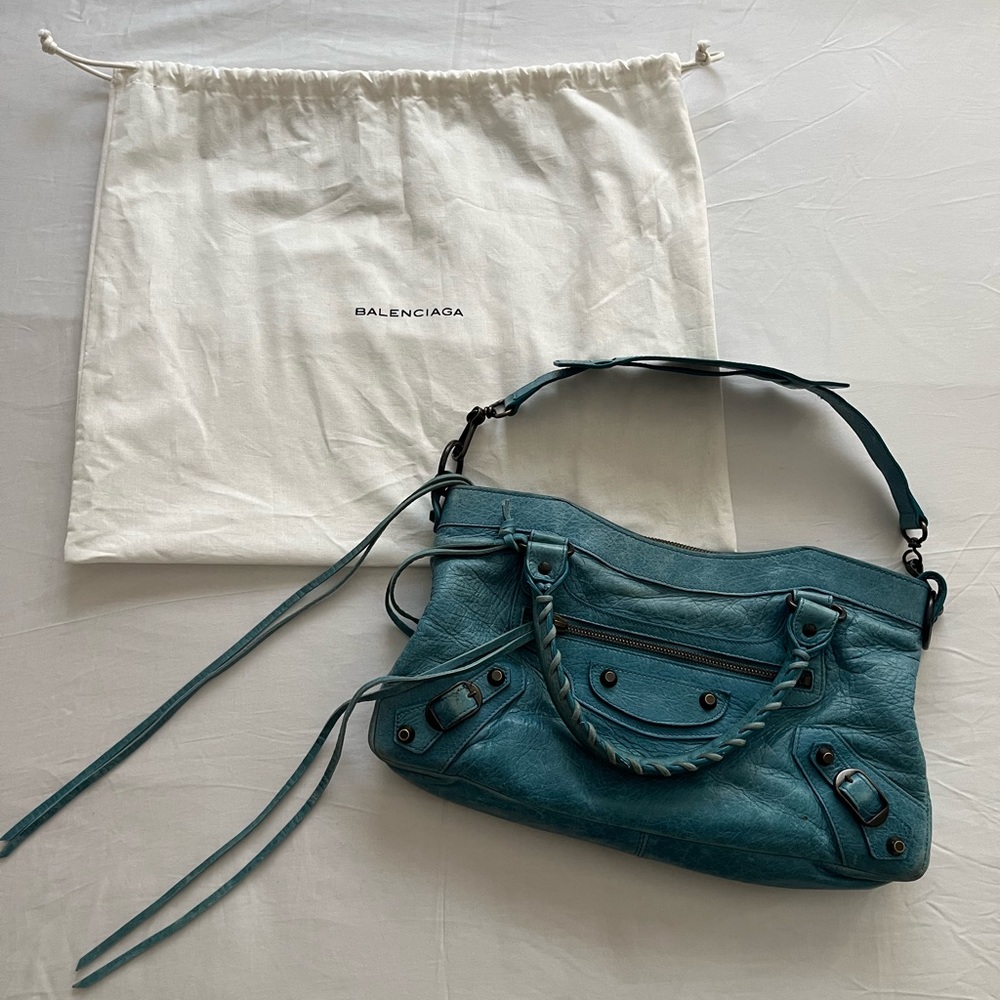 Vintage Balenciaga Two Way City Bag in Turquoise
Blue